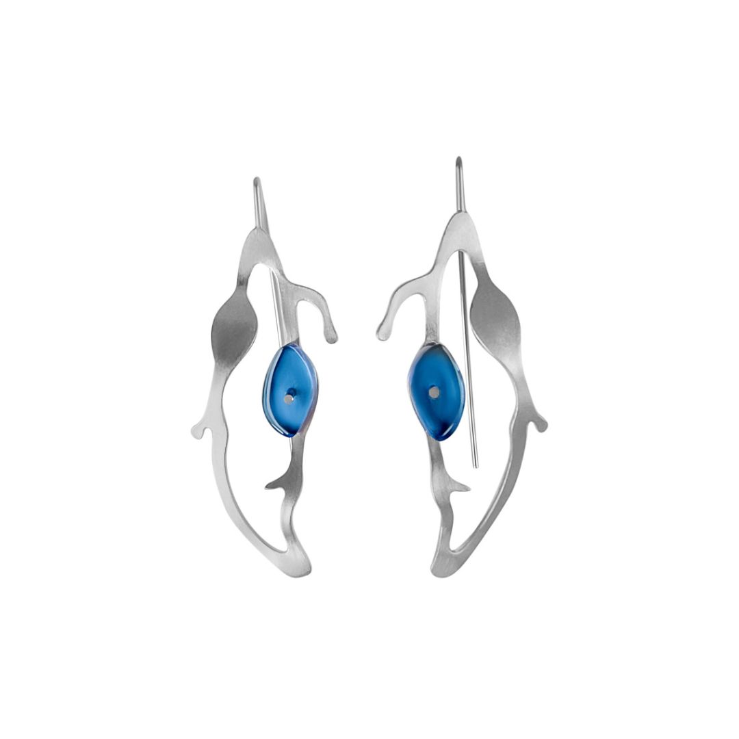 Teardrop Seaweed Earrings in Brushed Silver - Denisa Piatti Jewellery