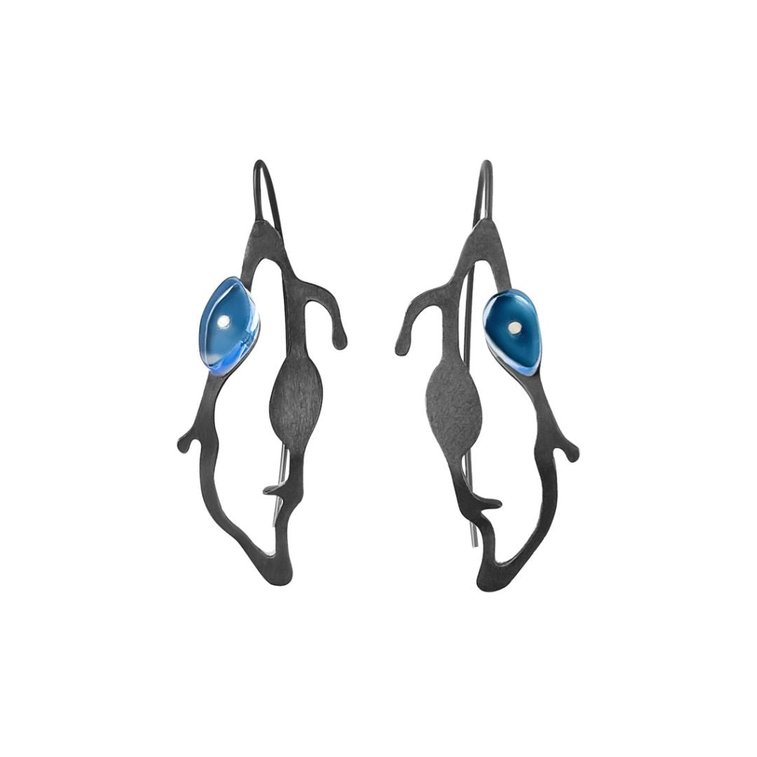 Teardrop Seaweed Earrings in Oxidized Silver - Denisa Piatti Jewellery