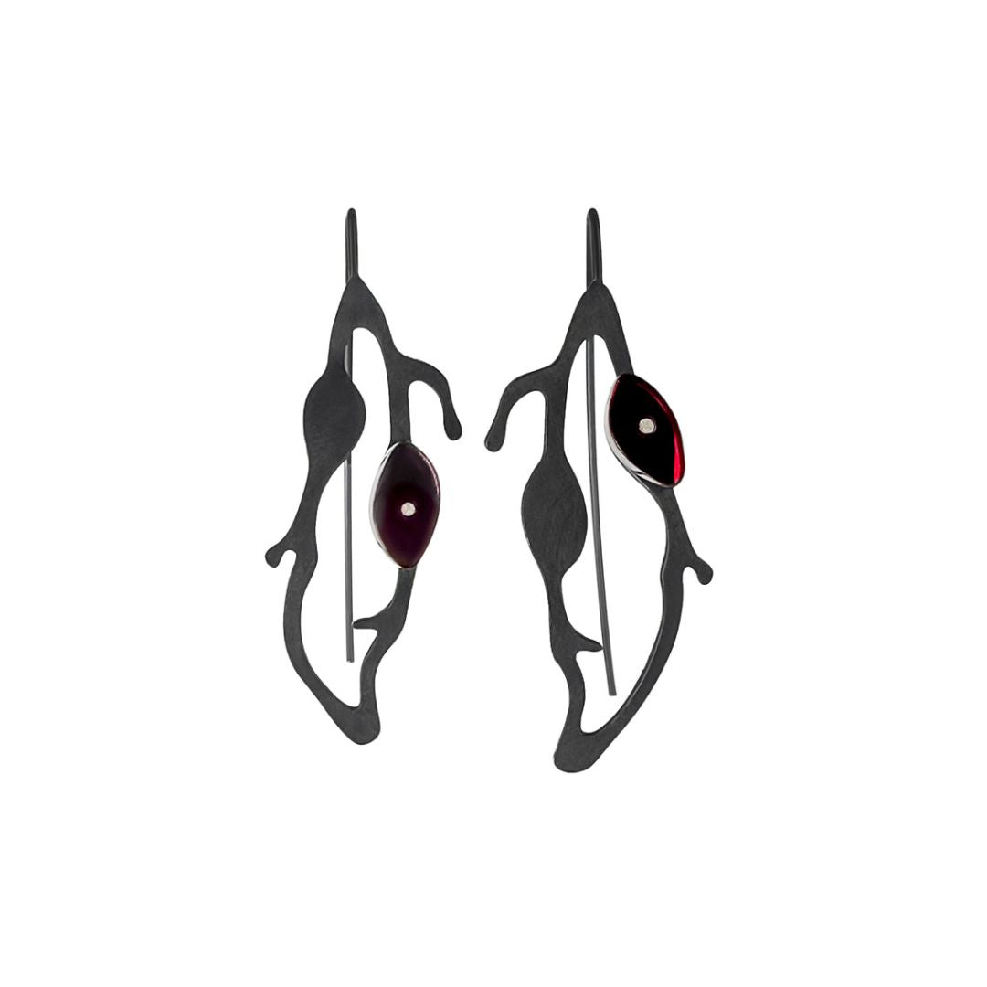 Teardrop Seaweed Earrings in Oxidized Silver - Denisa Piatti Jewellery