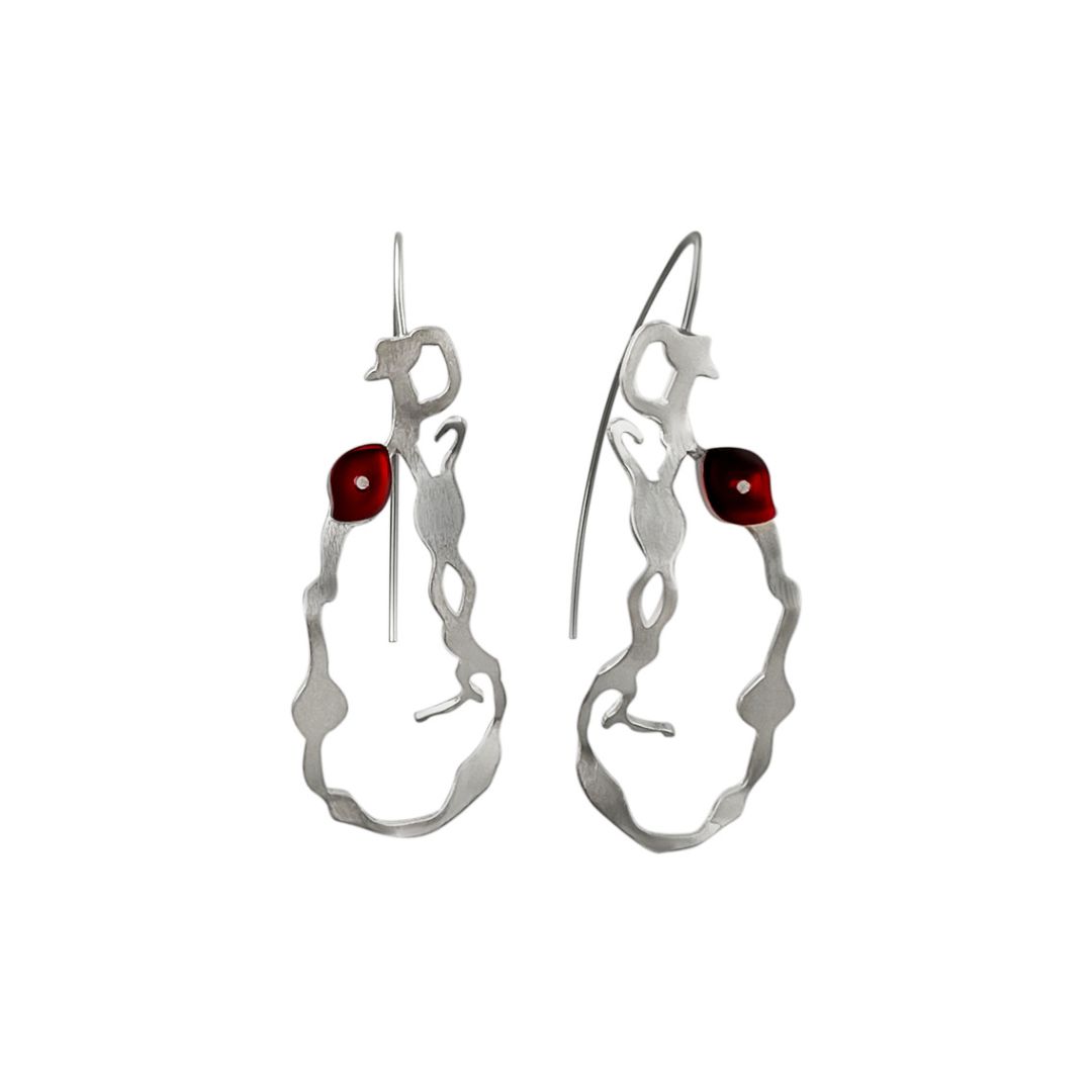 Chandelier Seaweed Earrings in Brushed Silver - Denisa Piatti Jewellery