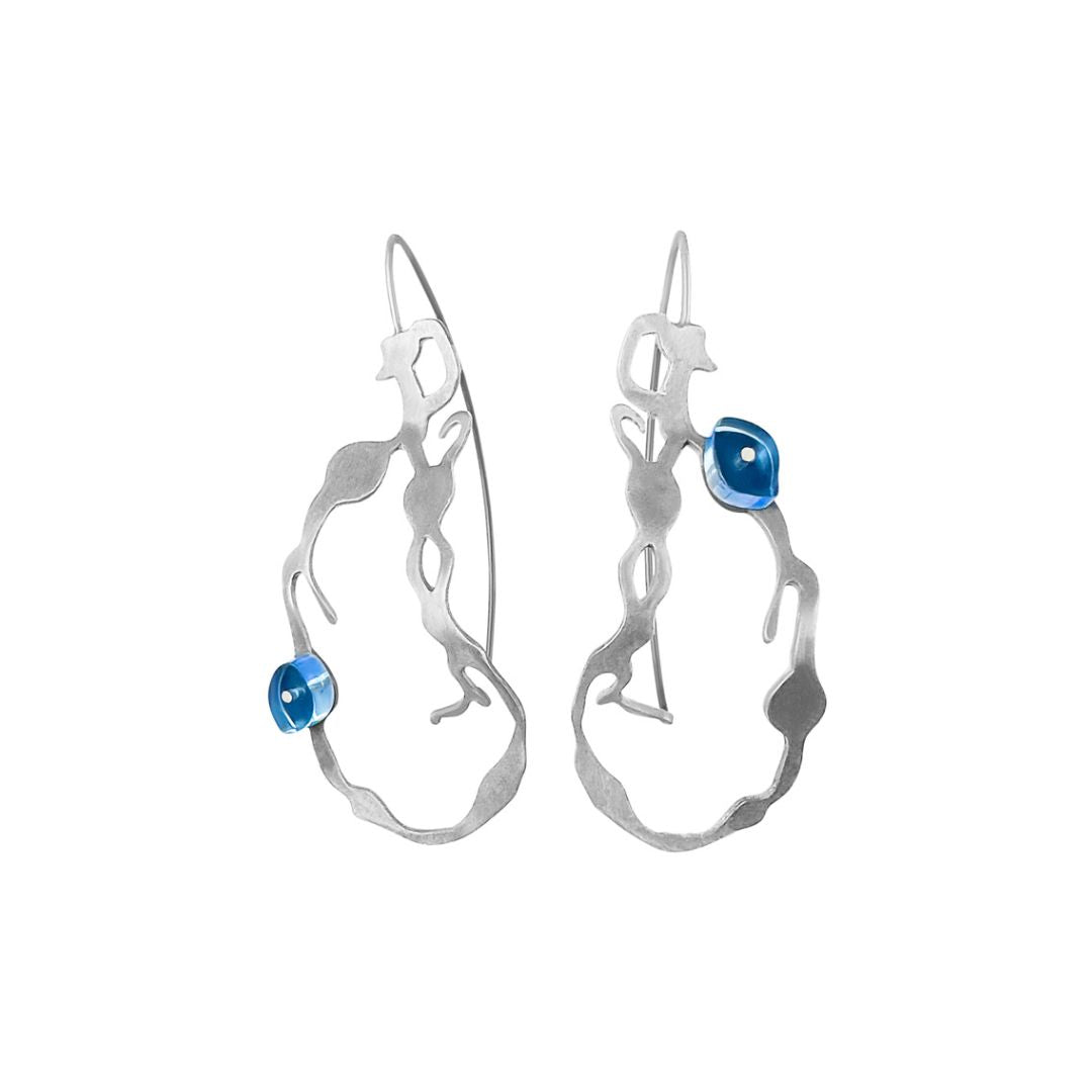 Chandelier Seaweed Earrings in Brushed Silver - Denisa Piatti Jewellery