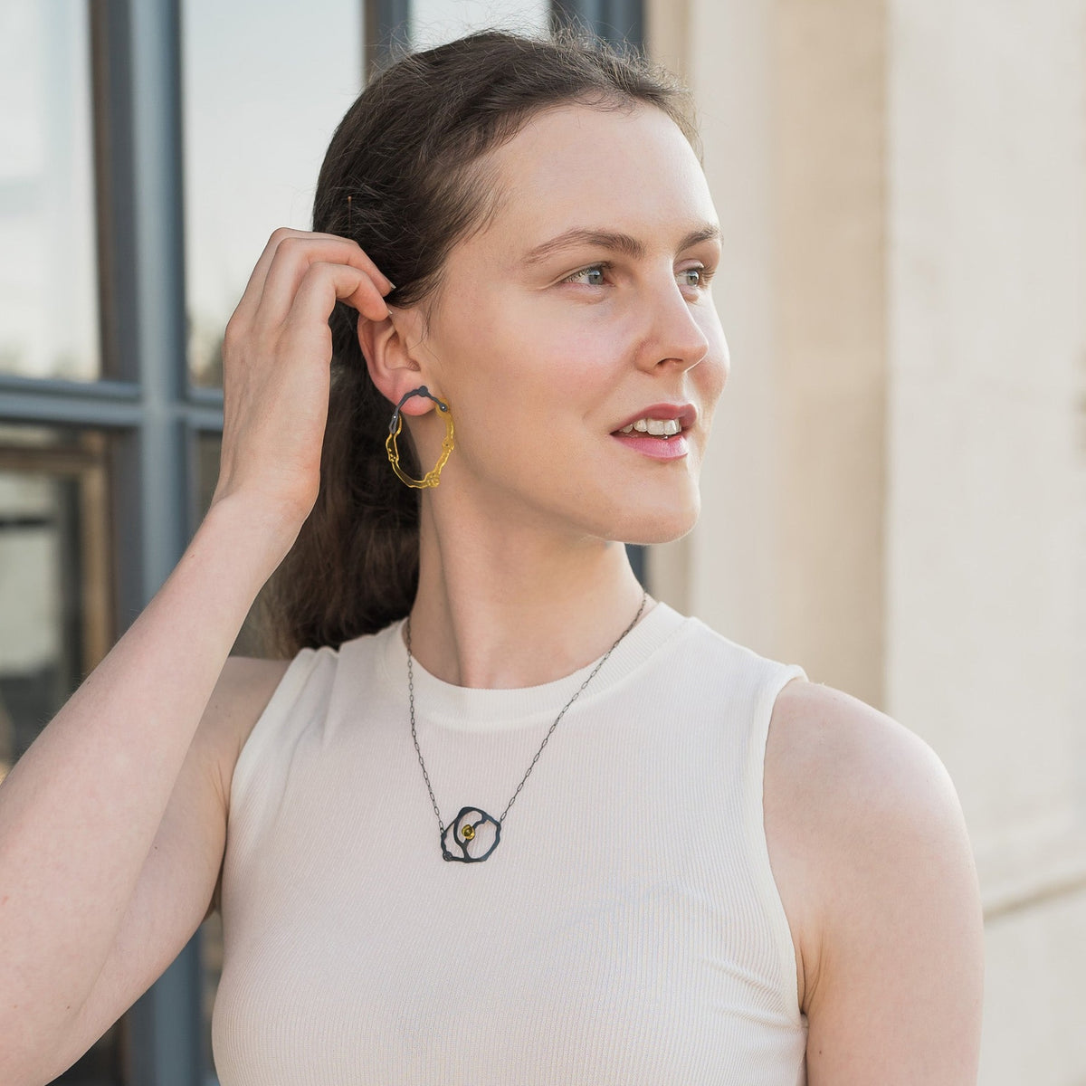 Kelp Oval Post Earrings in Oxidized Silver - Denisa Piatti Jewellery