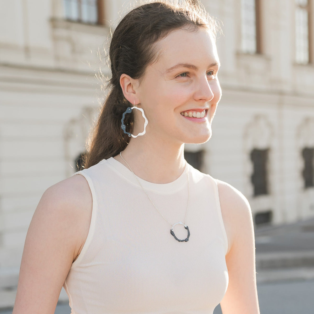 Anori Hanging Earrings in Brushed Silver - Denisa Piatti Jewellery