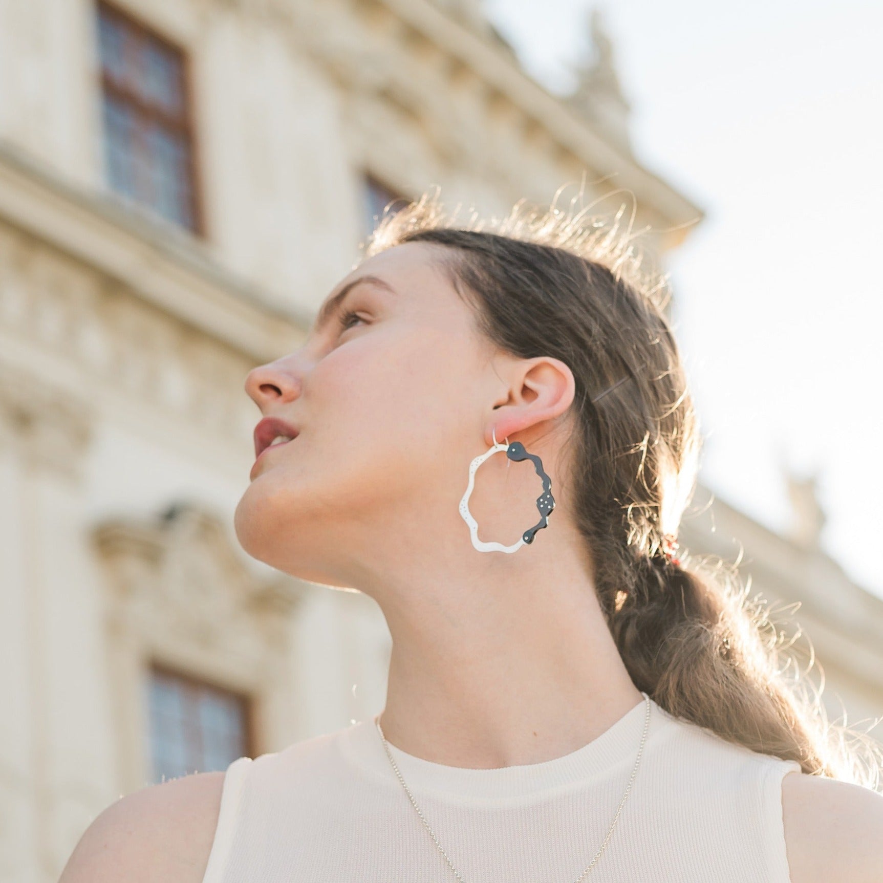 Anori Hanging Earrings in Brushed Silver - Denisa Piatti Jewellery