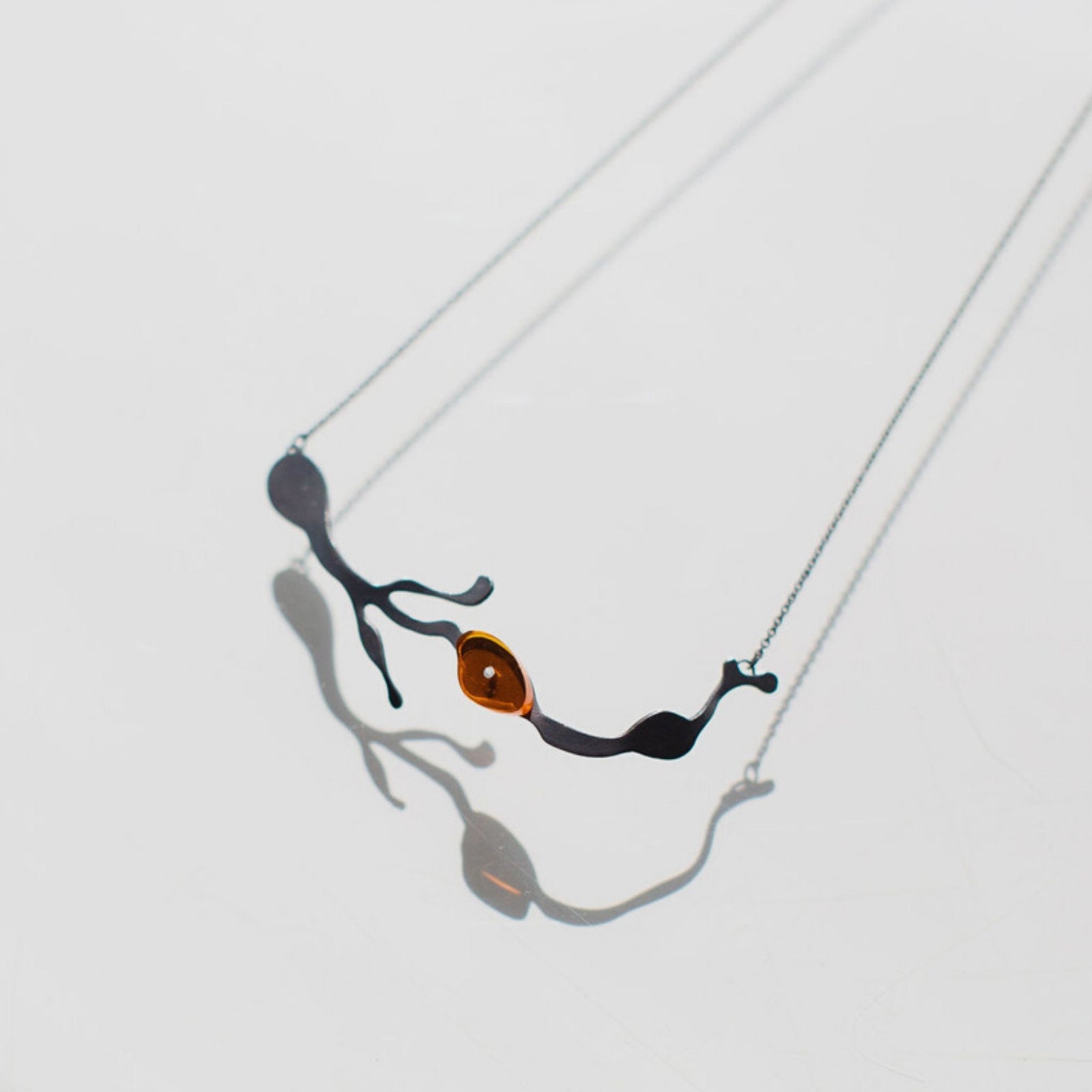Adjustable Seaweed Collar Necklace in Silver and Fiery Orange