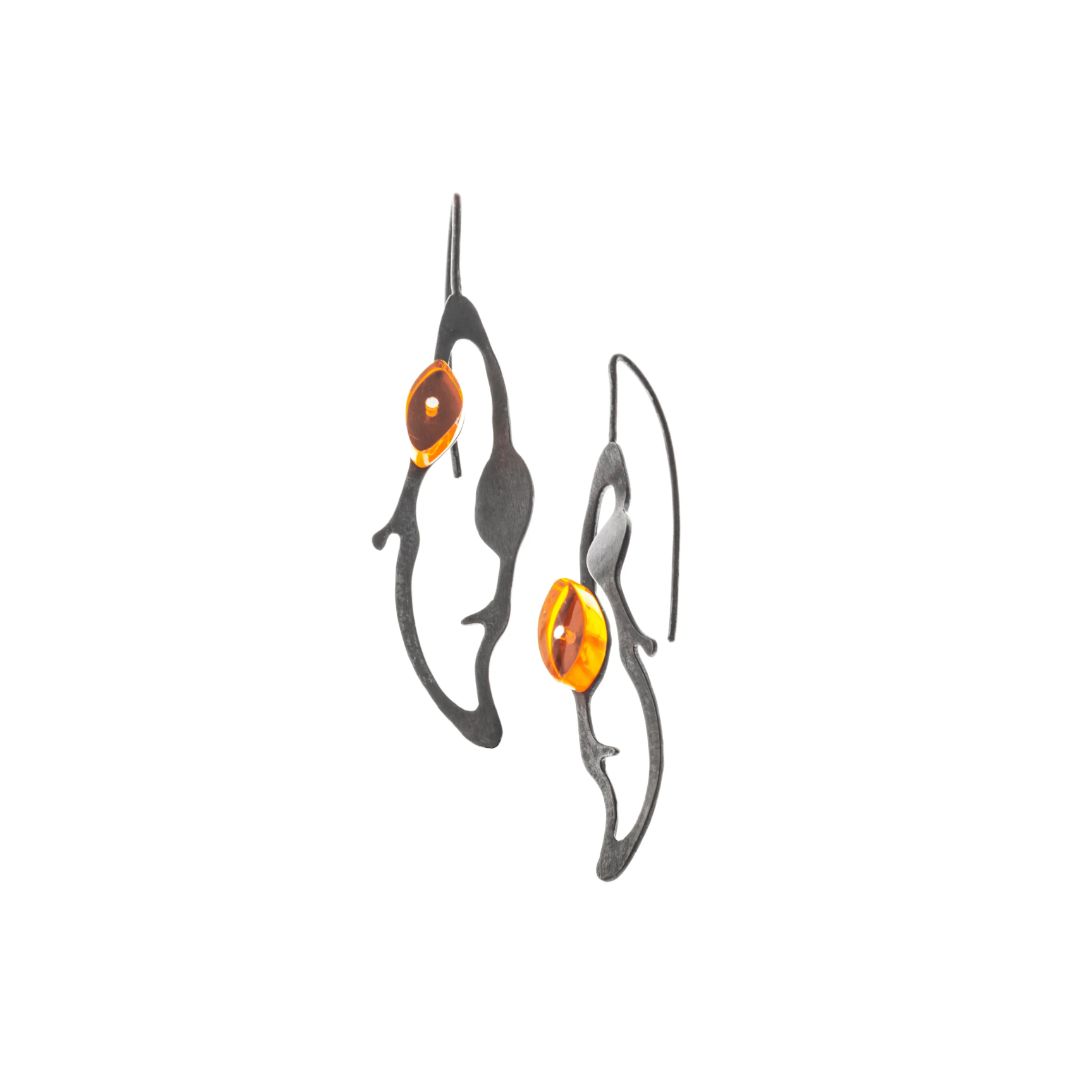 Teardrop Seaweed Earrings in Oxidized Silver - Denisa Piatti Jewellery