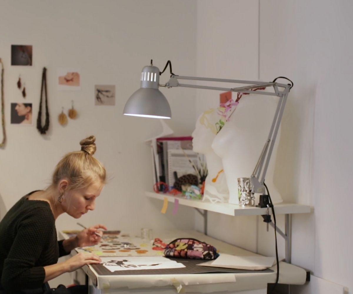 Denisa Piatti is in her studio crafting her pieces.