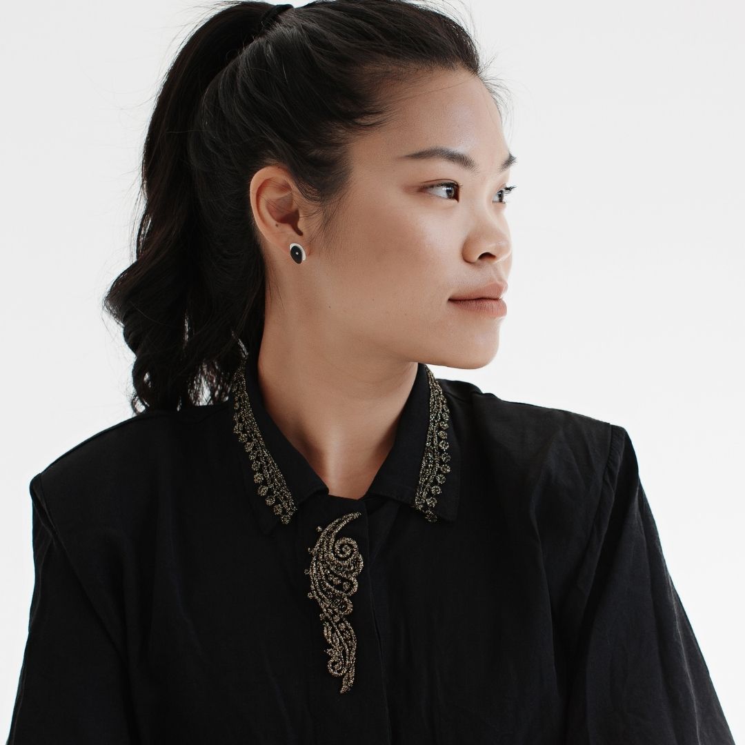 Mini Sea Oak Studs in Brushed Silver - Denisa Piatti Jewellery