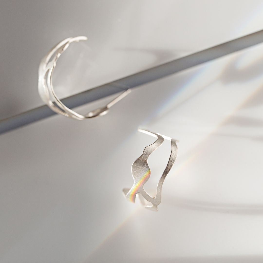 Kelp Hoops in Brushed Silver - Denisa Piatti Jewellery