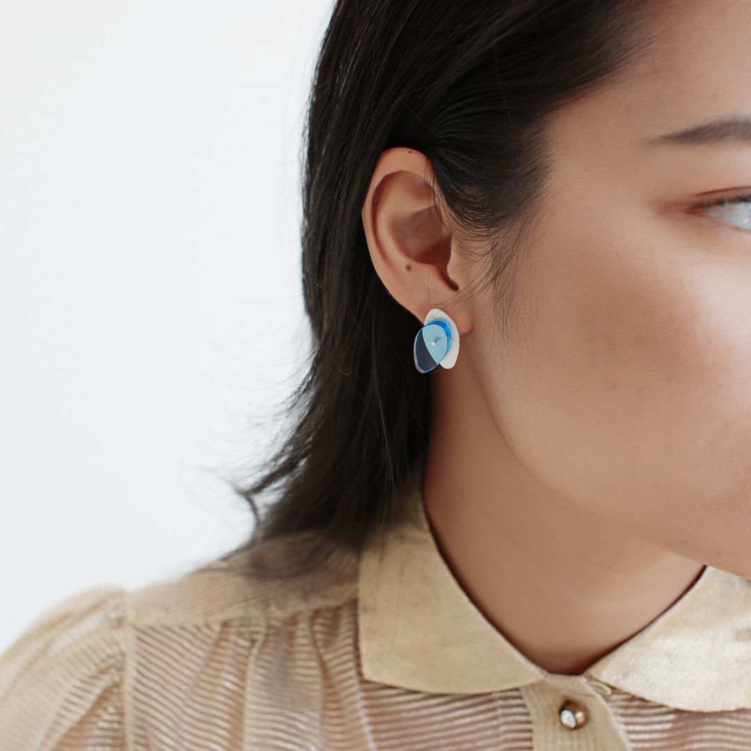 Maxi Sea Oak Studs in Brushed Silver - Denisa Piatti Jewellery