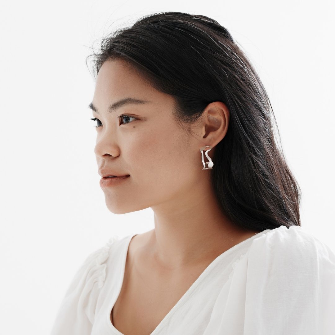 Kelp Hoops in Brushed Silver - Denisa Piatti Jewellery