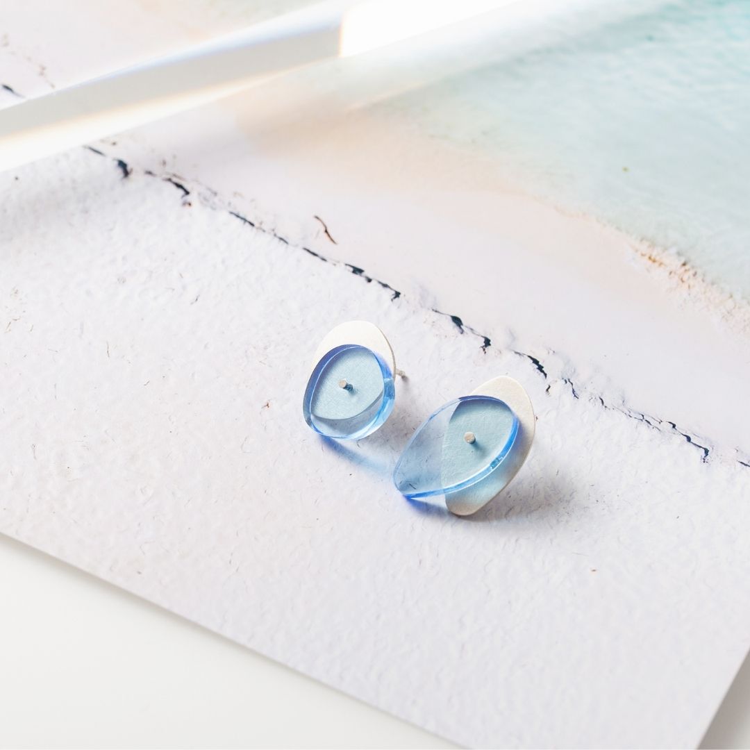 Maxi Sea Oak Studs in Brushed Silver - Denisa Piatti Jewellery