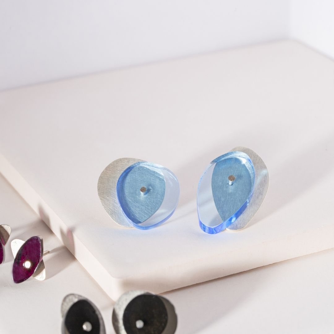 Maxi Sea Oak Studs in Brushed Silver - Denisa Piatti Jewellery