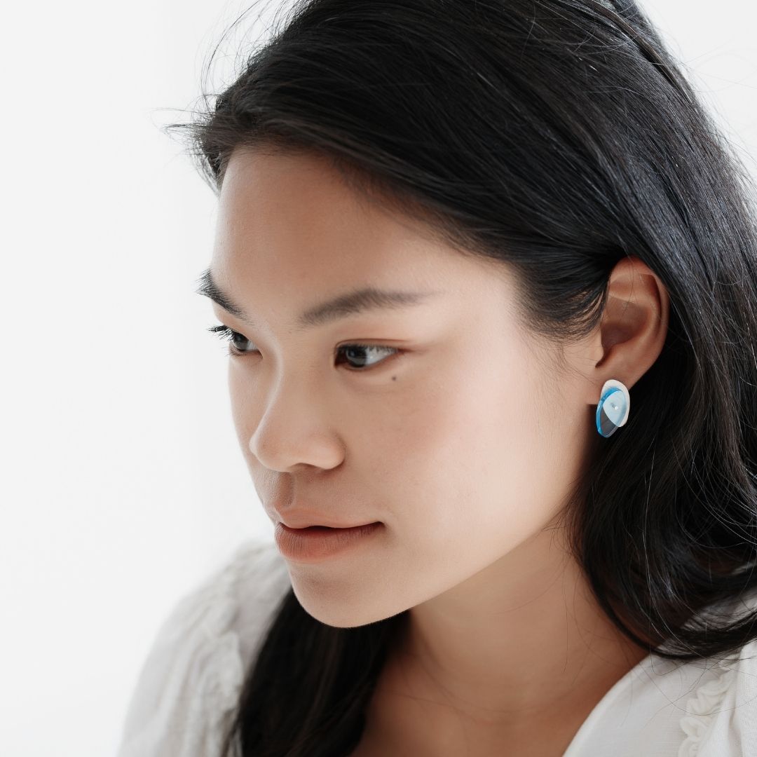 Maxi Sea Oak Studs in Brushed Silver - Denisa Piatti Jewellery