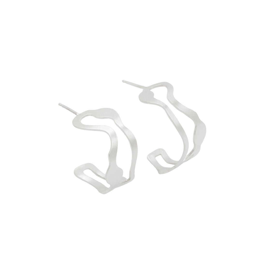 Kelp Hoops in Brushed Silver - Denisa Piatti Jewellery