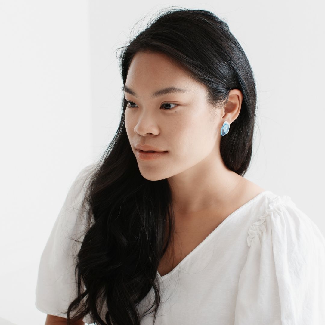 Maxi Sea Oak Studs in Brushed Silver - Denisa Piatti Jewellery