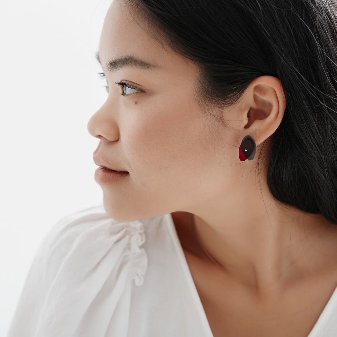 Maxi Sea Oak Studs in Oxidized Silver - Denisa Piatti Jewellery