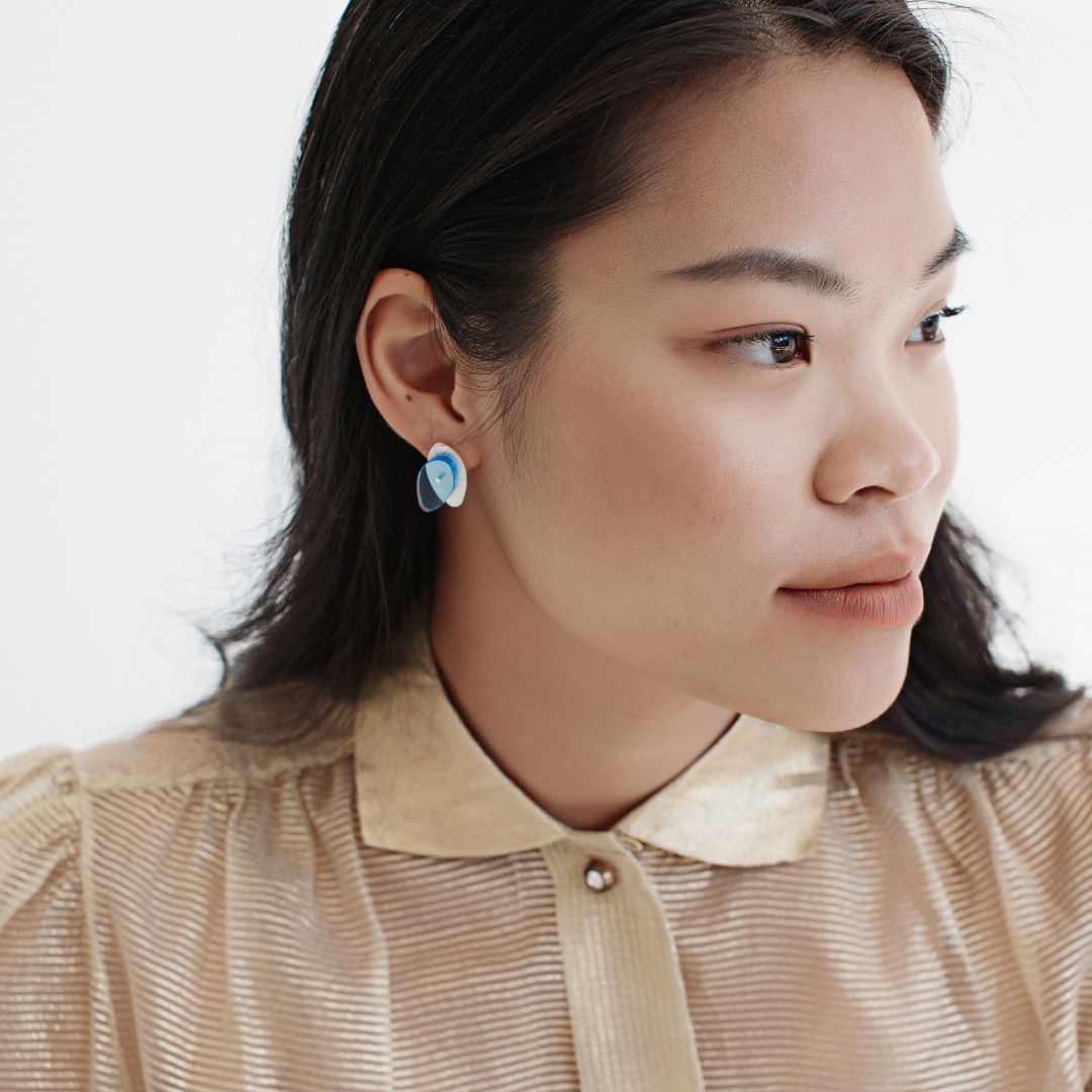 Maxi Sea Oak Studs in Brushed Silver - Denisa Piatti Jewellery