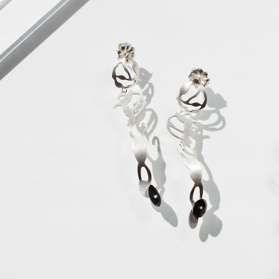 Dancing Seaweed Earrings in Brushed Silver - Denisa Piatti Jewellery