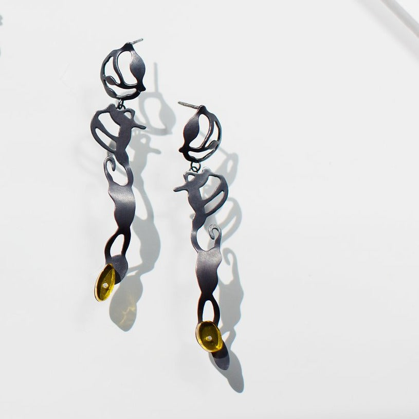 Dancing Seaweed Earrings in Oxidized Silver - Denisa Piatti Jewellery