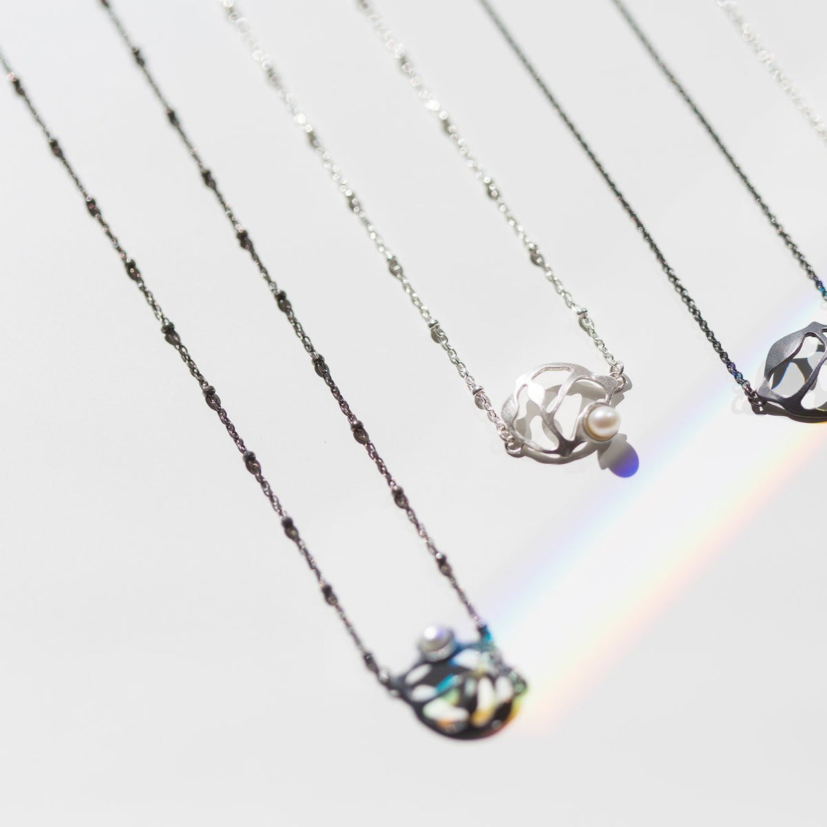 Petite Pearl Cluster Necklace in Brushed Silver - Denisa Piatti Jewellery