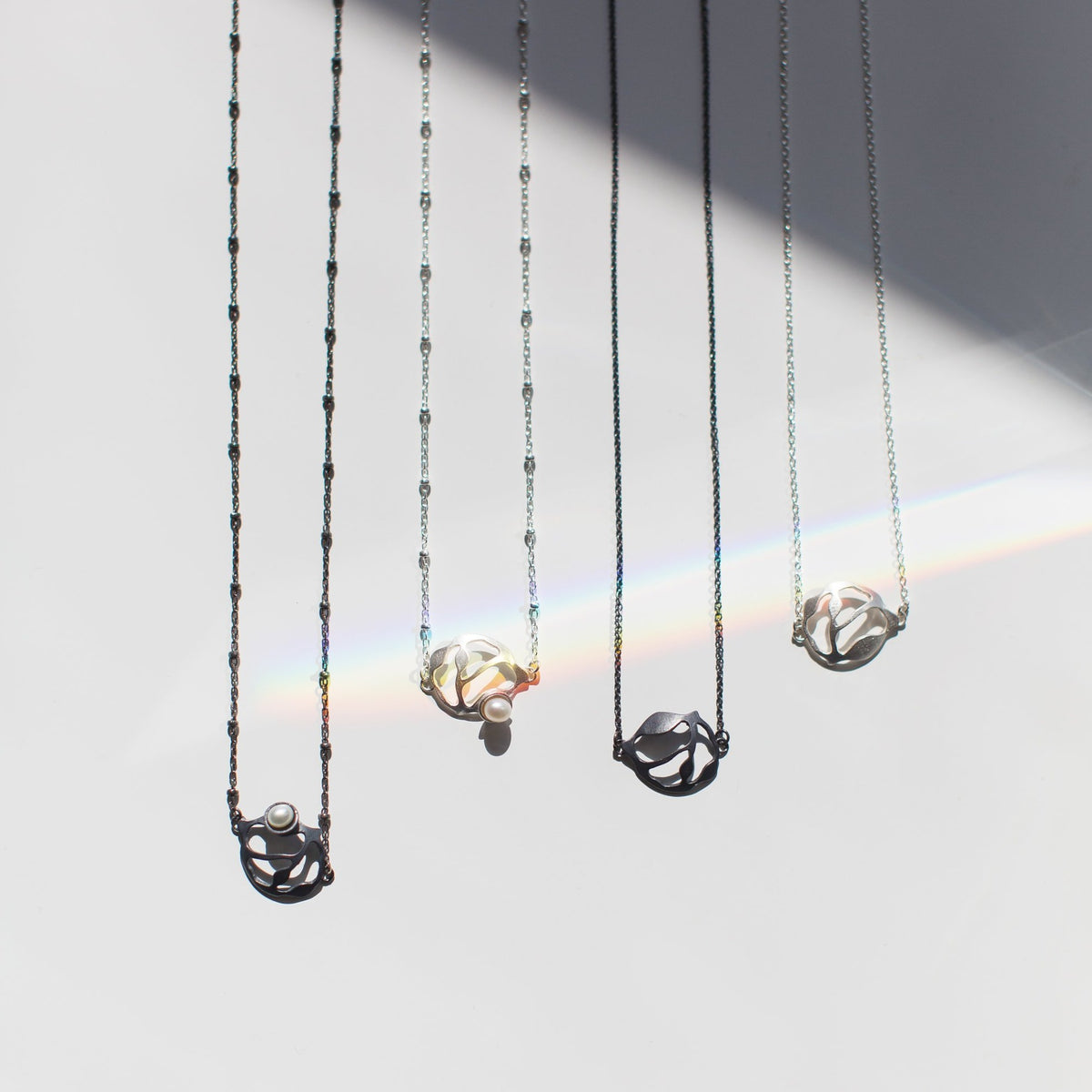 Petite Pearl Cluster Necklace in Brushed Silver - Denisa Piatti Jewellery