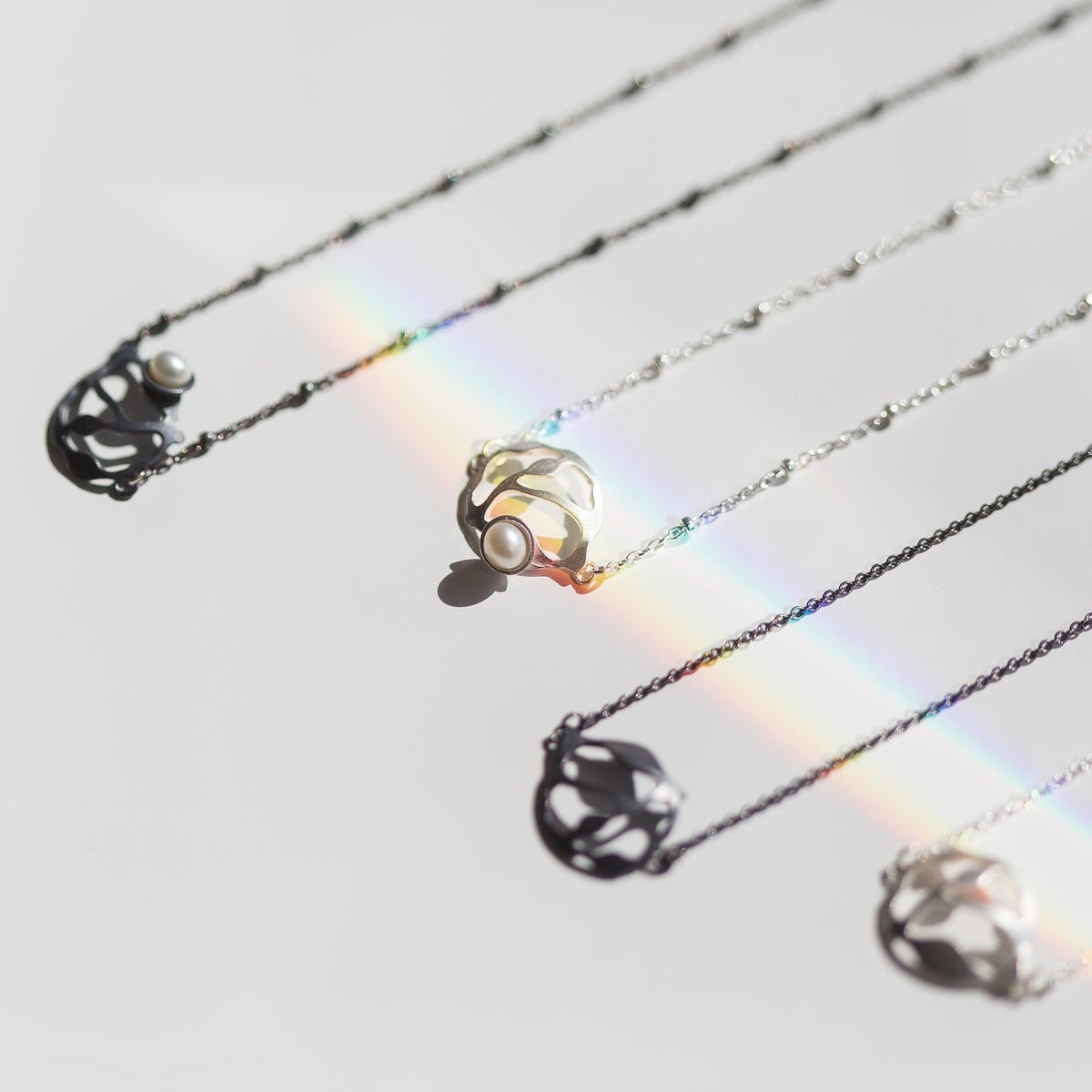 Petite Pearl Cluster Necklace in Brushed Silver - Denisa Piatti Jewellery