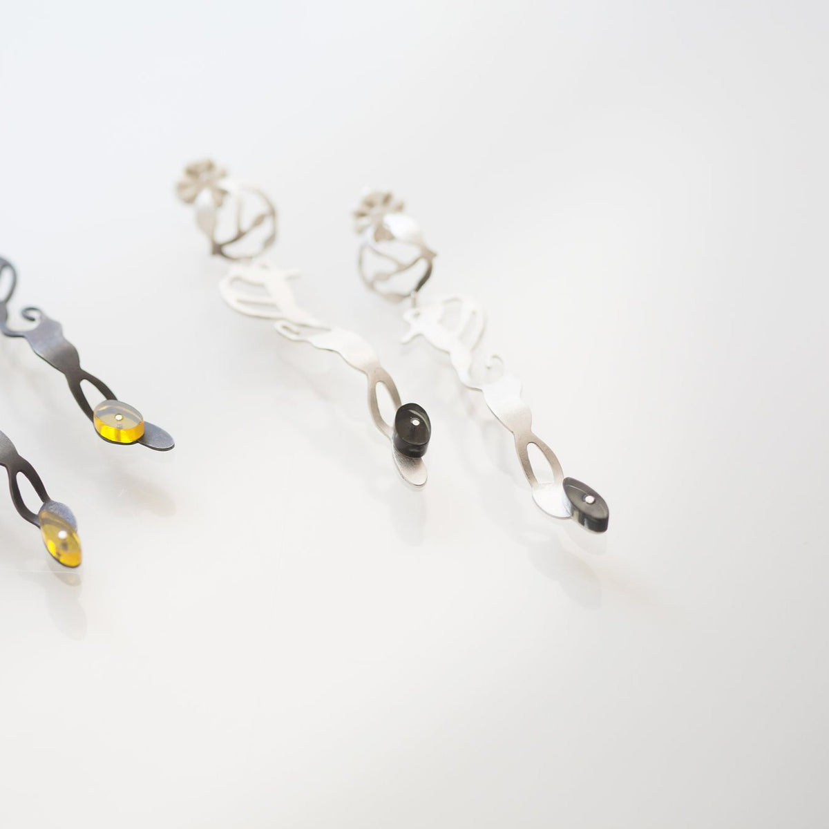 Dancing Seaweed Earrings in Brushed Silver - Denisa Piatti Jewellery