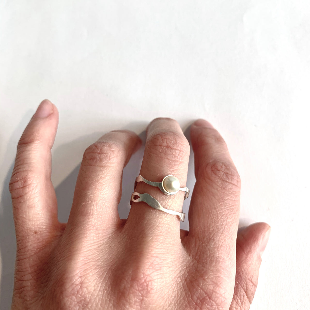 Pearl Seaweed Double Tier Ring - Denisa Piatti Jewellery