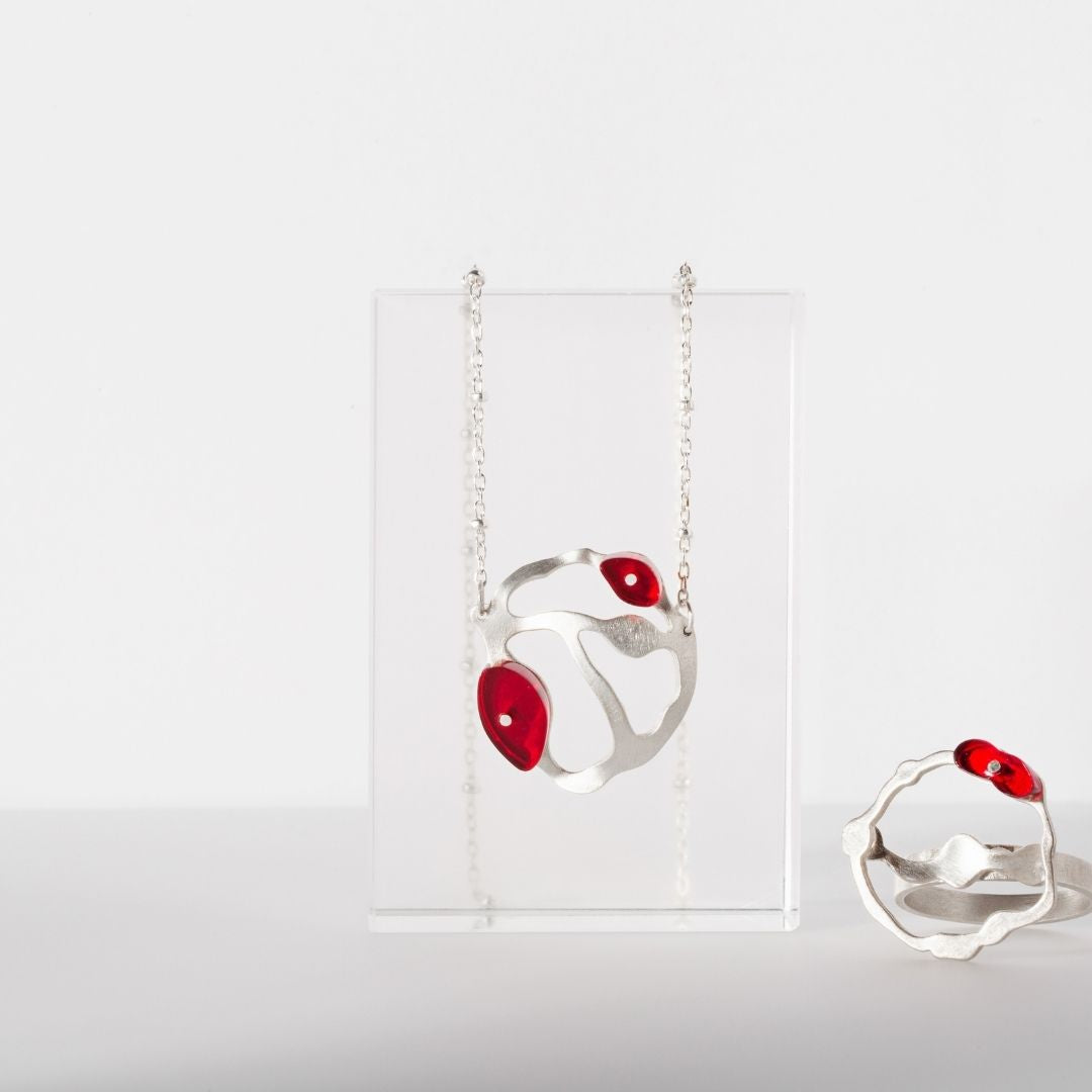 Bit Seaweed Cluster Necklace in Brushed Silver - Denisa Piatti Jewellery