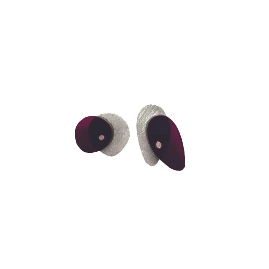 Maxi Sea Oak Studs in Brushed Silver - Denisa Piatti Jewellery